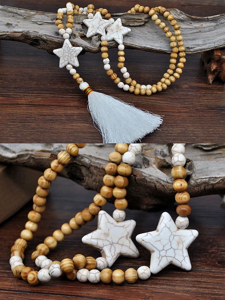 Collier long à pompon en perles pour femme avec pendentif étoile, bijoux bohème en perles de bois pour tenues décontractées, vêtements de plage et fêtes de 2026 ? $11.99 –P8
