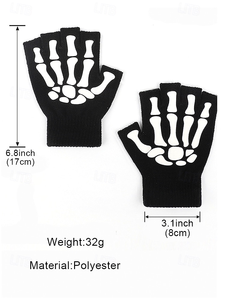 2025年 メンズハロウィンスケルトン指なし手袋 - 伸縮性のあるフリース素材の滑り止めニットミトン。コスプレ、パーティー、アウトドアウェアに最適。  コレクション – $7.99 –P9