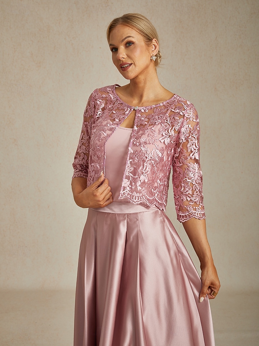 Dámské krajkové topy, bunda, květinový vzor, elegantní, párty, kulatý výstřih, crop topy, svatební, host, večírek, večerní oblečení, krajka, vyšívaná, světle růžová, léto, jaro, podzim 2025 - $49.99 –P5