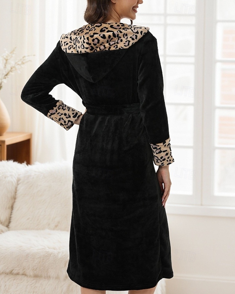 Damskie Piżama Koszula nocna Flanela Moda Codzienny Panterka Koronka Niejednolita całość Kieszeń Urlop Dom Łóżko Długi rękaw W serek Czarny Khaki Czerwona róża Jesień Zima Dopasowana 2026 - $45.99 –P10