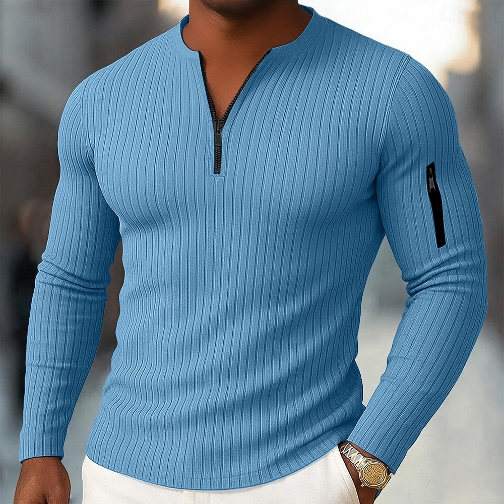Per uomo Maglietta Maglietta a Maglia a Coste Camicia a Maniche Lunghe Manica Lunga Mezza zip Primavera Autunno Inverno Semplice Moda Designer Essenziale Zip a un quarto Vacanza Casa Streetwear del 2025 a $25.99 –P1