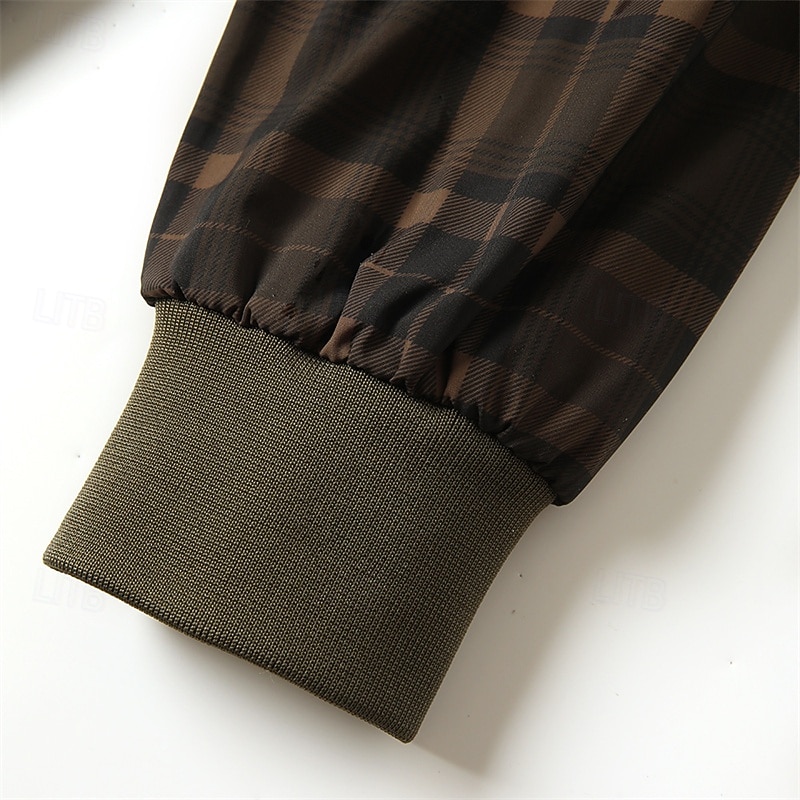 Per uomo Giubbotto bomber Giacca Casual Vacanza Quotidiano Caldo Tasca Autunno Inverno Plaid Moda Classico Collo alla coreana Regolare Verde scuro Verde militare Giacca del 2026 a $48.99 –P10