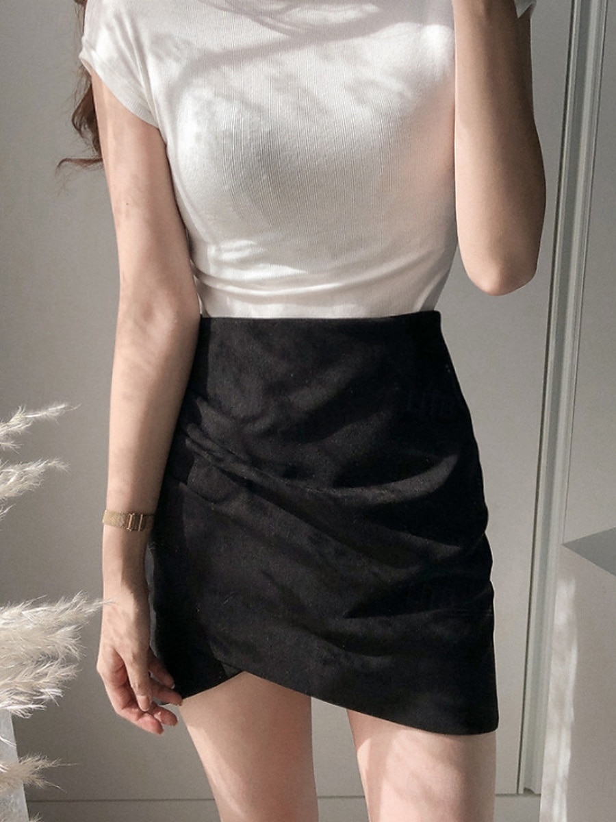 Damen Rock A-Linie Elegant Mode Mini Hohe Taille Röcke Einfach Mikroelastisch Straße Date Schwarz Rosa Khaki Grau Frühling Velourleder 2025 - $22.99 –P12