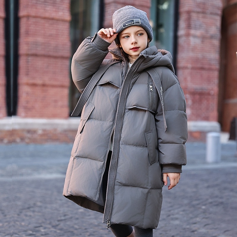 Děti Dívčí Péřová bunda Venkovní bunda Puffer Jacket Pevná barva Módní Zahřívací Větruodolné Venkovní Kabát Svrchní oděvy 4-12 let Podzim Černá Fialová Kávová 2025 - $79.99 –P7