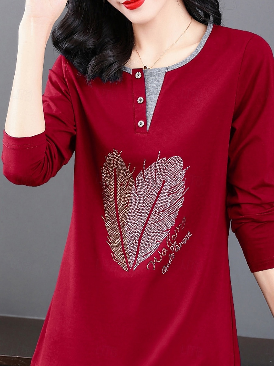Damen Bluse Feder Stilvoll Lässig Langarm Rundhalsausschnitt Normale Oberteile Täglich Patchwork Salbeigrün Schwarz Rosa Rote Königsblau Frühling Herbst 2025 - $12.99 –P16