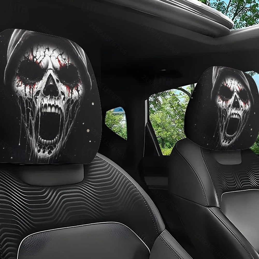 2 pièces effrayantes pour Halloween &Housses d'appui-tête de voiture de Noël - Convient à tous les véhicules Conception sans coussin de remplissage Installation facile - Décorations intérieures de 2025 ? $12.99 –P4