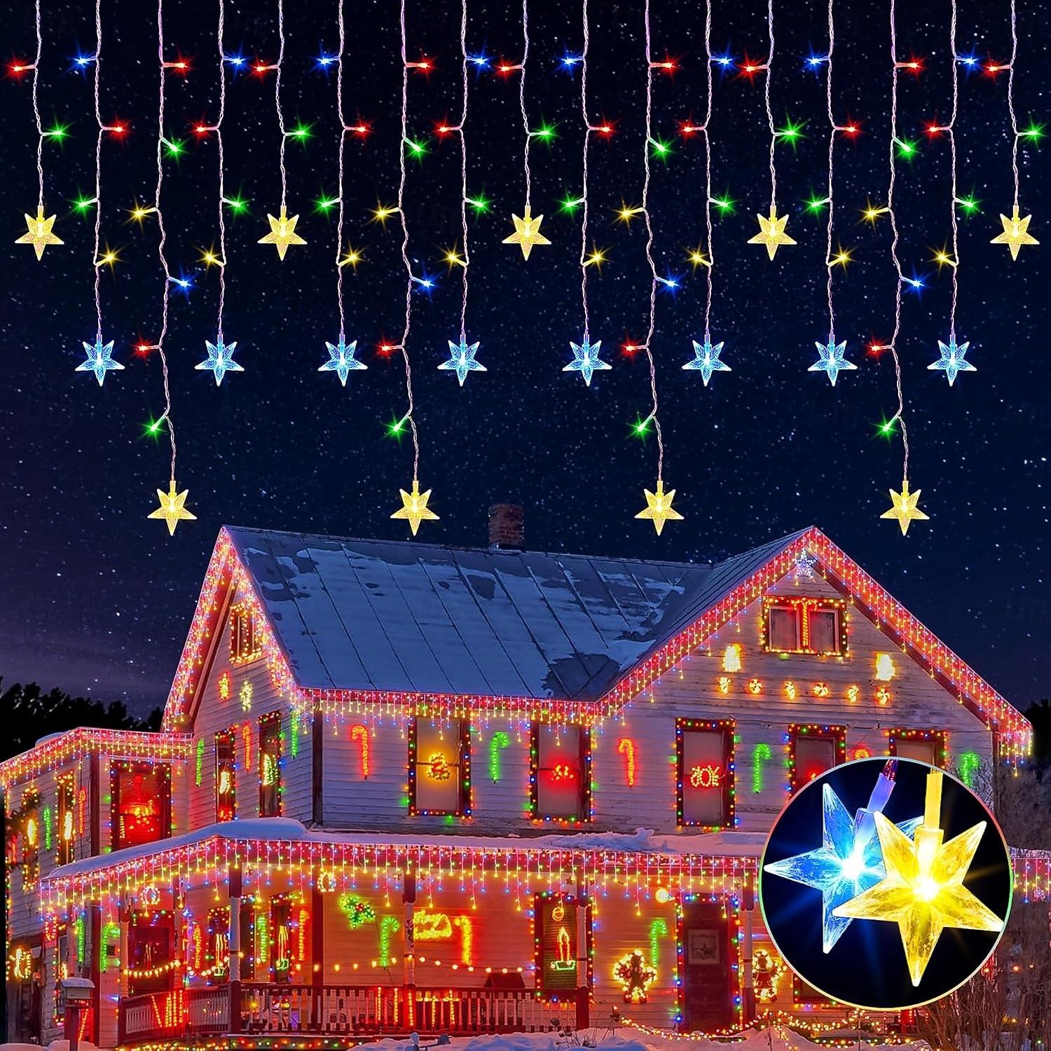 Guirlande lumineuse pour rideaux d'Halloween, 36 guirlandes lumineuses suspendues en forme de glaçons, 5 m, 216 LED, 8 modes d'éclairage, pour Noël, mariage, fête, vacances, fenêtre, maison, mur, de 2025 ? $41.99 –P1