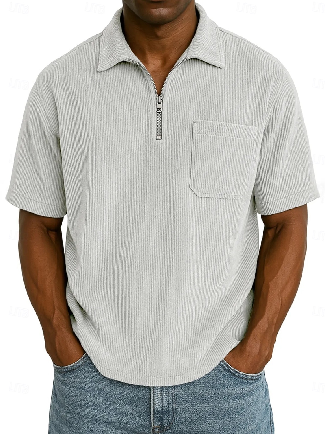 Homme Polo à fermeture éclair Texturé Occasionnel Fête Revers Zip quart Manche Courte Mode Basique Uni Texturé Quart de zip Chaud Été Printemps Coupe régulière Marron foncé Violet Kaki Polo de 2026 ? $29.99 –P11