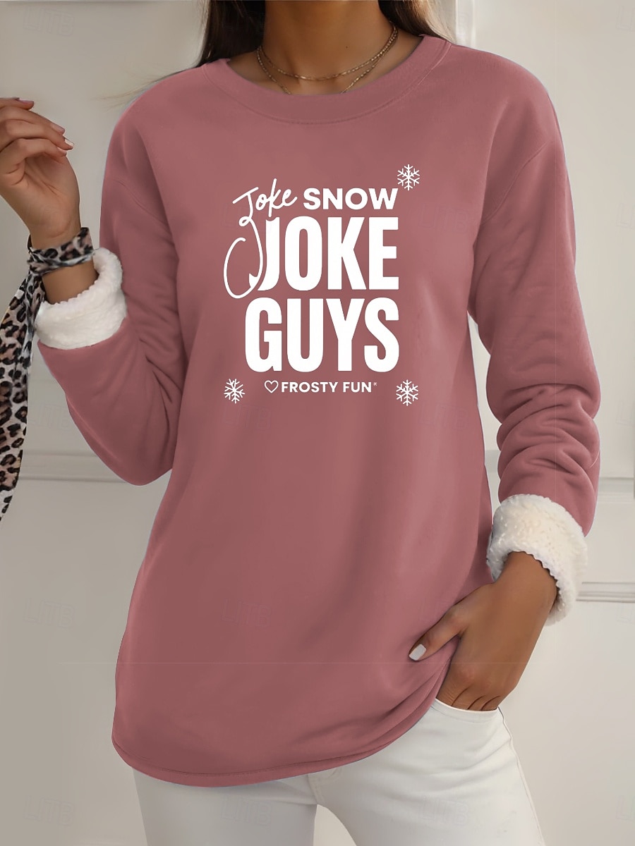 2025年 女性用 フリース裏地プルオーバースウェットシャツパジャマ プルオーバースウェットシャツ Pullover スウェットシャツ レタード あたたか ストリートファッション カジュアル 長袖 クルーネック レギュラートップス 家 日常着 カジュアル プリント ブラック イエロー ピンク ダークピンク ブルー 秋 冬  コレクション – €23.99 –P4