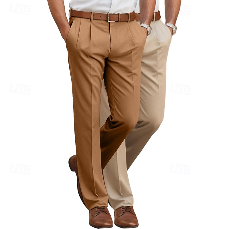 Herren Hose Anzughose Freizeithose Faltenhose Fronttasche Gerader Schnitt Mehrfachpackung Einfach Komfort Volle Länge Hochzeit Geschäft Lässig Mode Klassisch Braun + Schwarz Marineblau+Braun 2026 - $37.99 –P10
