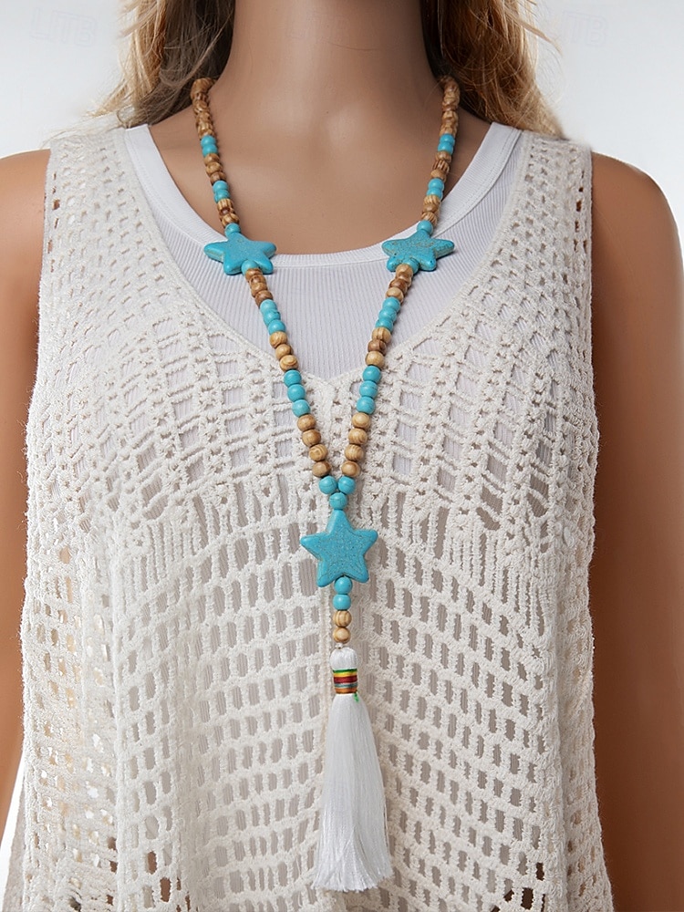 Collier long à pompon en perles pour femme avec pendentif étoile, bijoux bohème en perles de bois pour tenues décontractées, vêtements de plage et fêtes de 2026 ? $11.99 –P3
