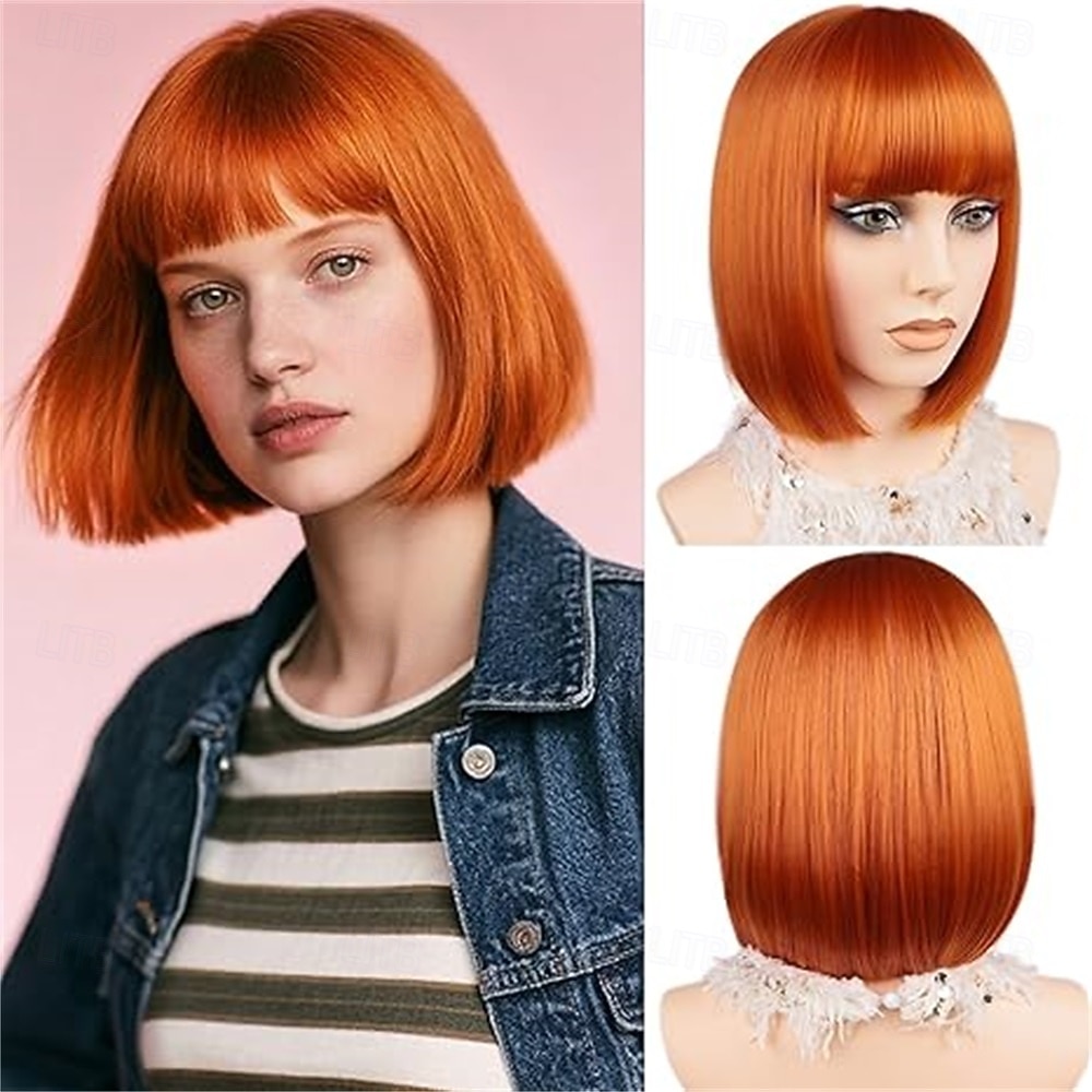 Peruca bob azul com franja curta e reta, peruca de cabelo sintético de 12 polegadas com aparência natural para uso diário em festas # azul bebê de 2026 por $16.49 –P4