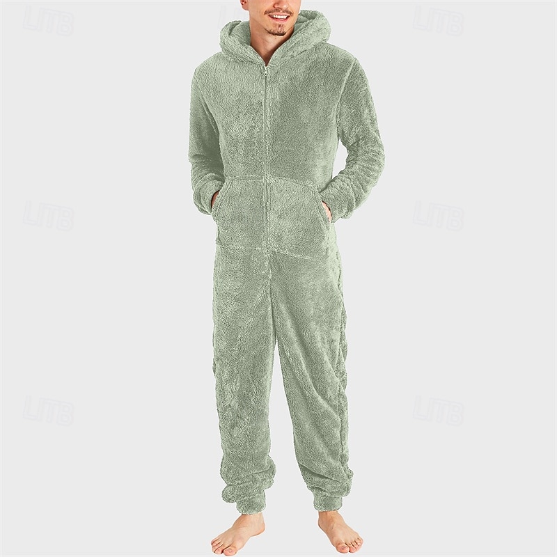 Men's Loungewear Bodysuits Sleepwear 1 PC Plain Warm Fashion Stylish Home Daily Bed Sherpa Polar Fleece Thermal Warm Comfort Soft Hoodie Long Sleeve Pocket Fall Winter Light Pink Black 2026 - $46.99 –P6