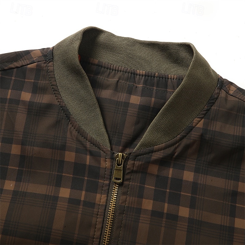 Per uomo Giubbotto bomber Giacca Casual Vacanza Quotidiano Caldo Tasca Autunno Inverno Plaid Moda Classico Collo alla coreana Regolare Verde scuro Verde militare Giacca del 2026 a $48.99 –P7