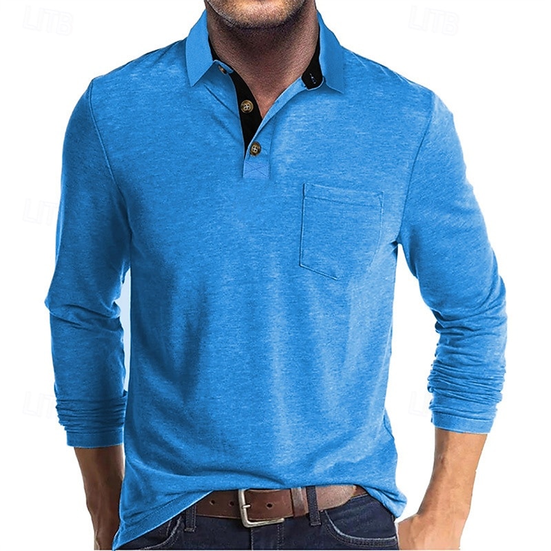 Herren Golfshirt Golf Poloshirts Arbeit Lässig Revers Langarm Basic Modern Einfach Tasche Knöpfe Frühling Herbst Normale Passform Schwarz Weiß Marineblau Dunkelgrün Khaki Armeegrün Golfshirt 2025 - $22.99 –P3