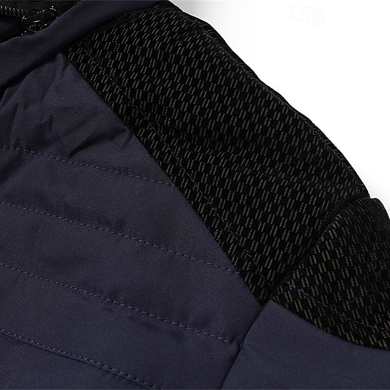 Men's Winter Coat Fleece Jacket Parka Pocket Fleece Polyster Vacation Daily Wear Date Regular Fashion Casual Comfortable Thermal Warm Fall Winter Solid / Plain Color Black Khaki Dark Blue Puffer 2025 - $66.99 –P16