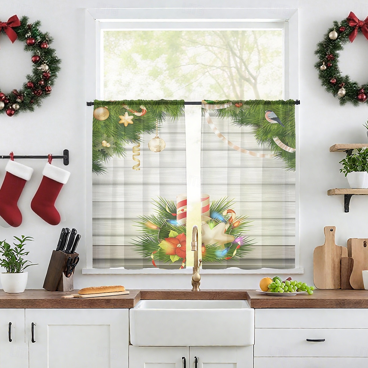 1 st ny julserie transparent gardin, 3D digitaltryckt stångficka fönstervoile, sovrum &vardagsrumsdekoration, direkt från fabriken 2025 - $12.49 –P16