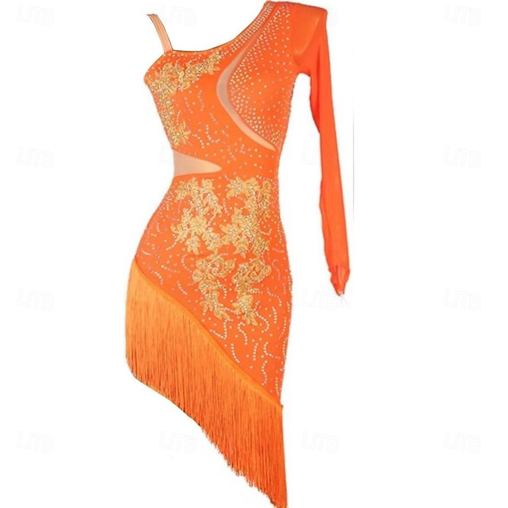 שמלות ריקודים סלוניים לטיניים לנשים גדיל סלסה רומבה צ'ה צ'ה מסיבת תחרות שמלת גדילים 2025 - $192.99 –P10