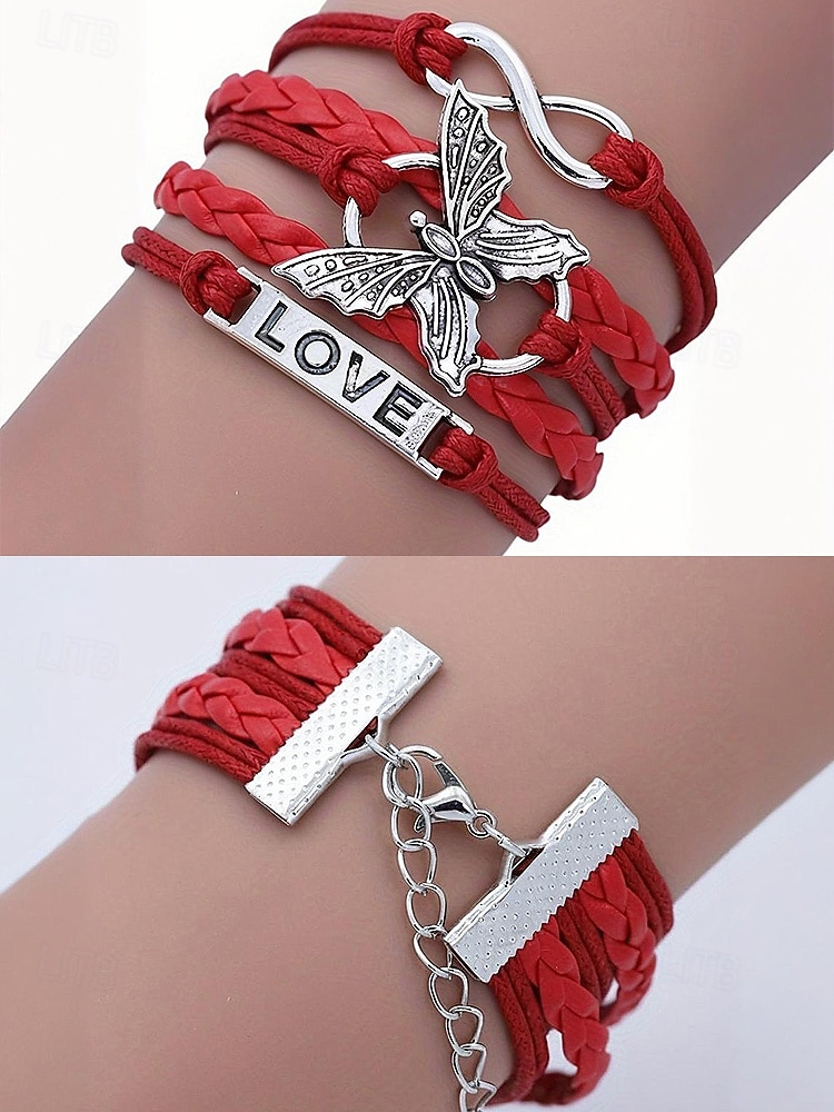 Pulseira feminina de Natal multicamadas com pingente de borboleta e amor, joias trançadas ajustáveis em várias cores para festas de fim de ano e presentes de 2026 por $5.99 –P6