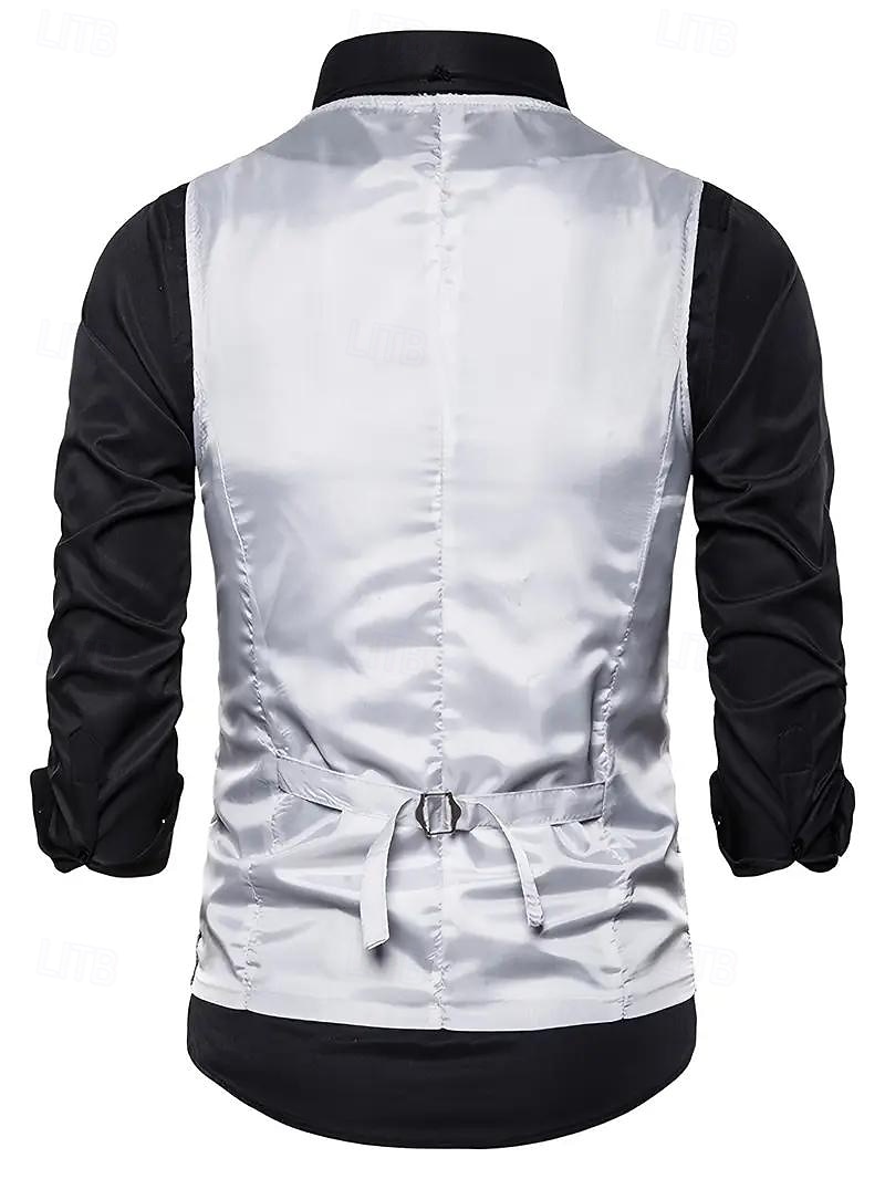 gilet da uomo con scollo a V, tinta unita, nero, argento e oro, vestibilità su misura del 2025 a $39.99 –P13