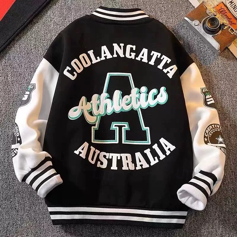 Barn Unisex Baseballjackor Ytterkläder Färgblock Långärmad Komfort Knappar Mjukt Täcka Utomhus Mode Dagligen Svart Grön Vår Höst 4 år + 2025 - $20.99 –P3