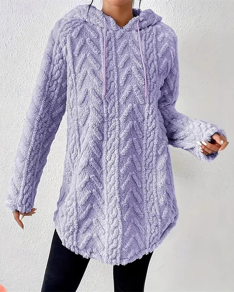 Mulheres Pulôver Moletom Com Capuz Tecido Roupa de rua Casual Velo Sherpa Manga Longa Com Capuz Tops regulares Rua Feriado Com Cordão Preto Branco Vermelho Roxo Bege Outono Inverno de 2025 por $27.99 –P9