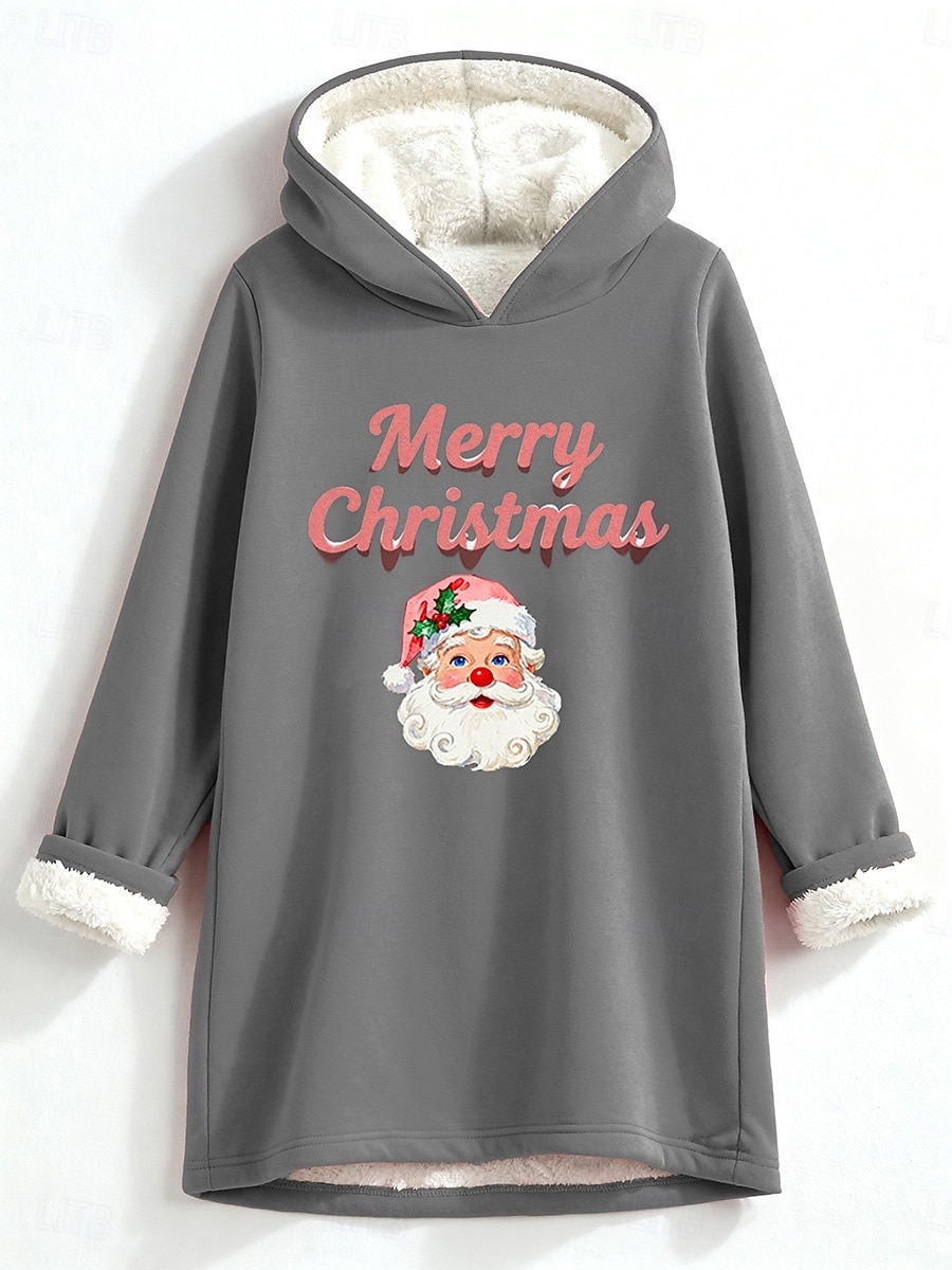 Dame Pullover hettegenser-genser julenissen Varm Fritid Sherpa Fleece Langermet Med hette Lange topper Gate Hverdag Avslappet Trykt mønster Mørk Rosa Blå Grå Høst Vinter 2025 - $31.99 –P8