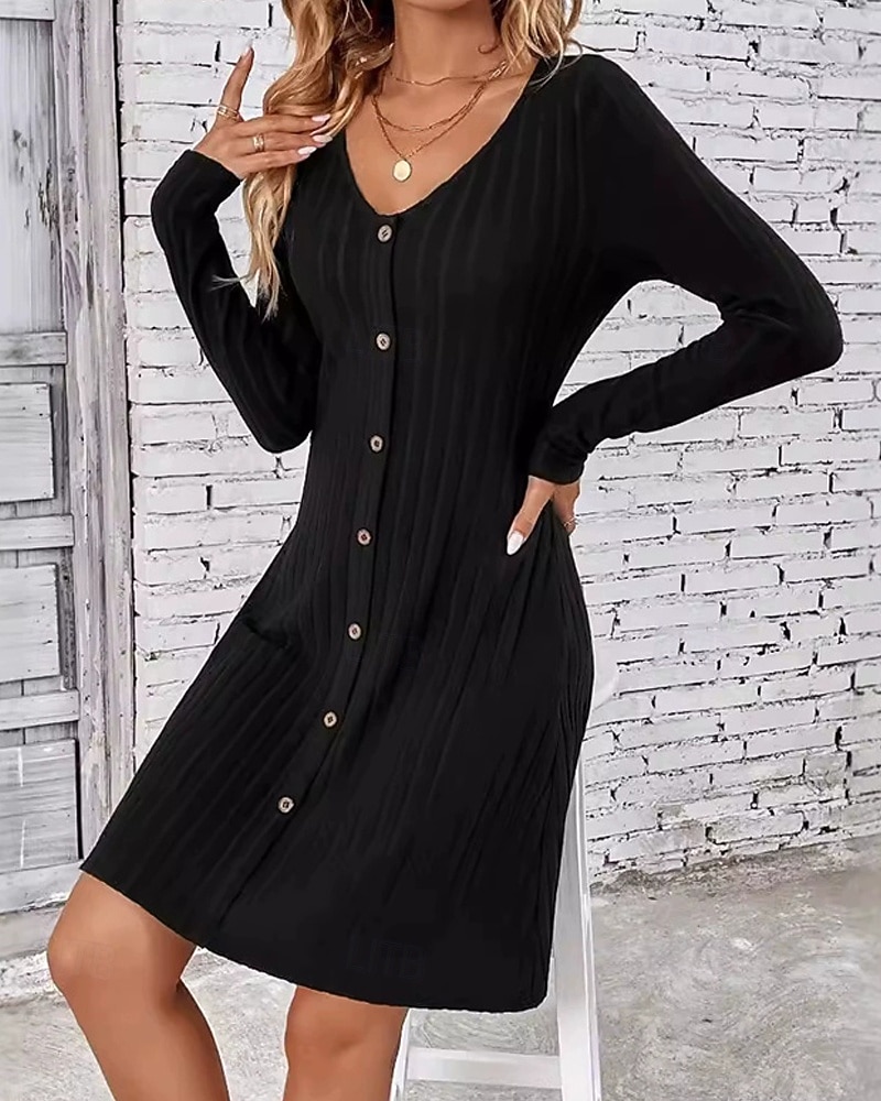 Femmes Mini Robe Robe Décontractée Élégant Mode Moderne Extérieur Quotidien Sortir Coupe régulière Uni manche longue Col ras du cou Noir Printemps Automne de 2025 ? $19.99 –P1