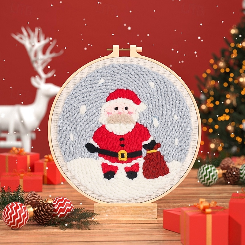 Weihnachtsstickerei-Sets, DIY-Stanznadel-Starterset, handgefertigtes Handarbeitsset für Anfänger, Stoffmaterialpaket mit Feiertagsmotiv, handgefertigtes Kunsthandwerkszubehör für 2025 - $15.99 –P6