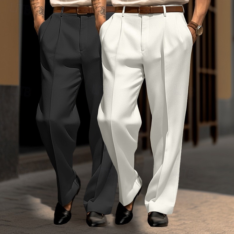 Per uomo Pantaloni Pantaloni Eleganti Pantaloni da Abito Tasca Frontale Gamba Dritta Confezione multipla Semplice Comodità Lunghezza intera Matrimonio Feste Affari Moda Chic & Moderno Bianco + kaki del 2026 a $42.99 –P7