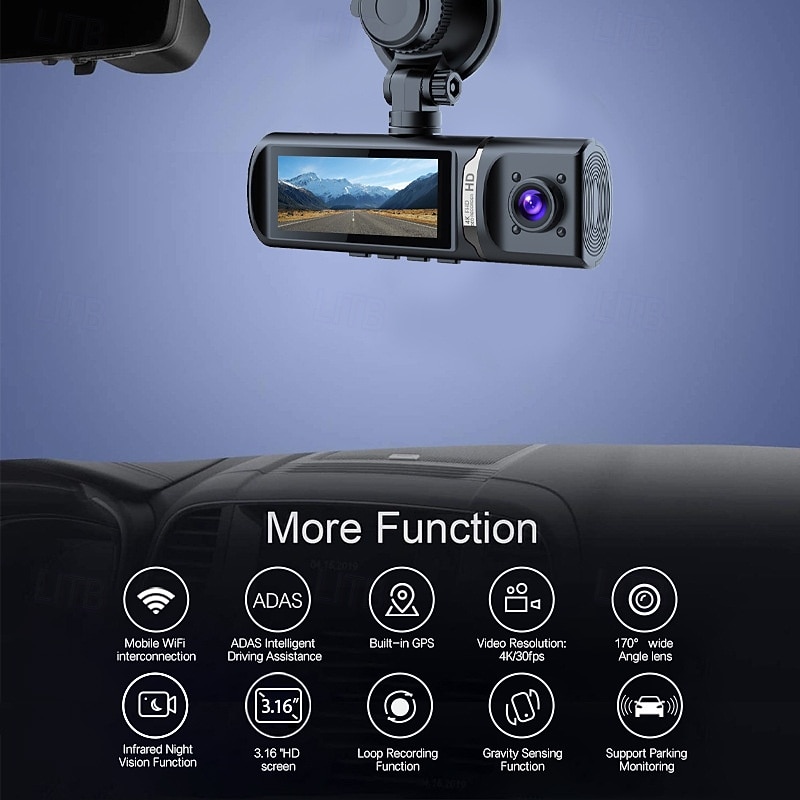 HD 4K three-way dash cam for front inside and rear of the vehicle 3-inch IPS screen with WiFi night vision wide-angle car DVR. 2025 - $89.99 –P12