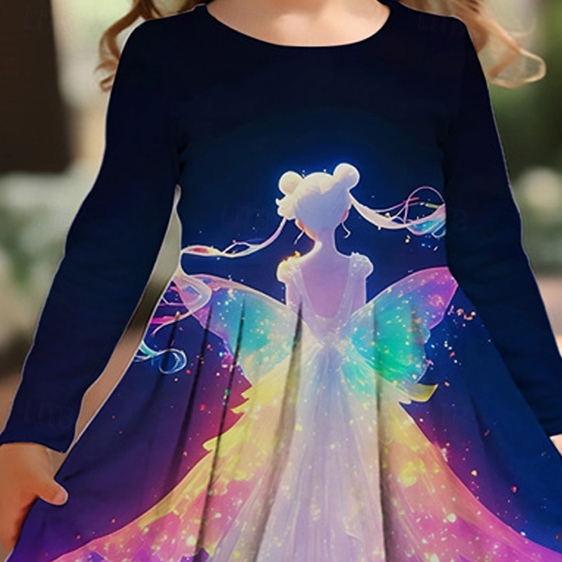 Tyttöjen 3D Piirretty Mekko Pitkähihainen Kesä Kevät Loma Päivittäin Pyhäpäivä Prinsessa Kaunis Makea Lapset 4-12 vuotta Rento mekko A linjainen mekko Polvipituinen Normaali 2025 - $16.99 –P2