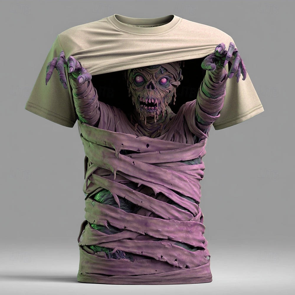 Halloween Miesten 3D Print Zombeja 3D T-paita Lyhythihainen T-paita 3D-tulostus Tiukka pyöreä kaula-aukko Paita Liioiteltu Suunnittelija Kauhu Juhla Katu Pyhäpäivä Sininen Purppura Apila Kesä Kevät 2025 - $20.99 –P3