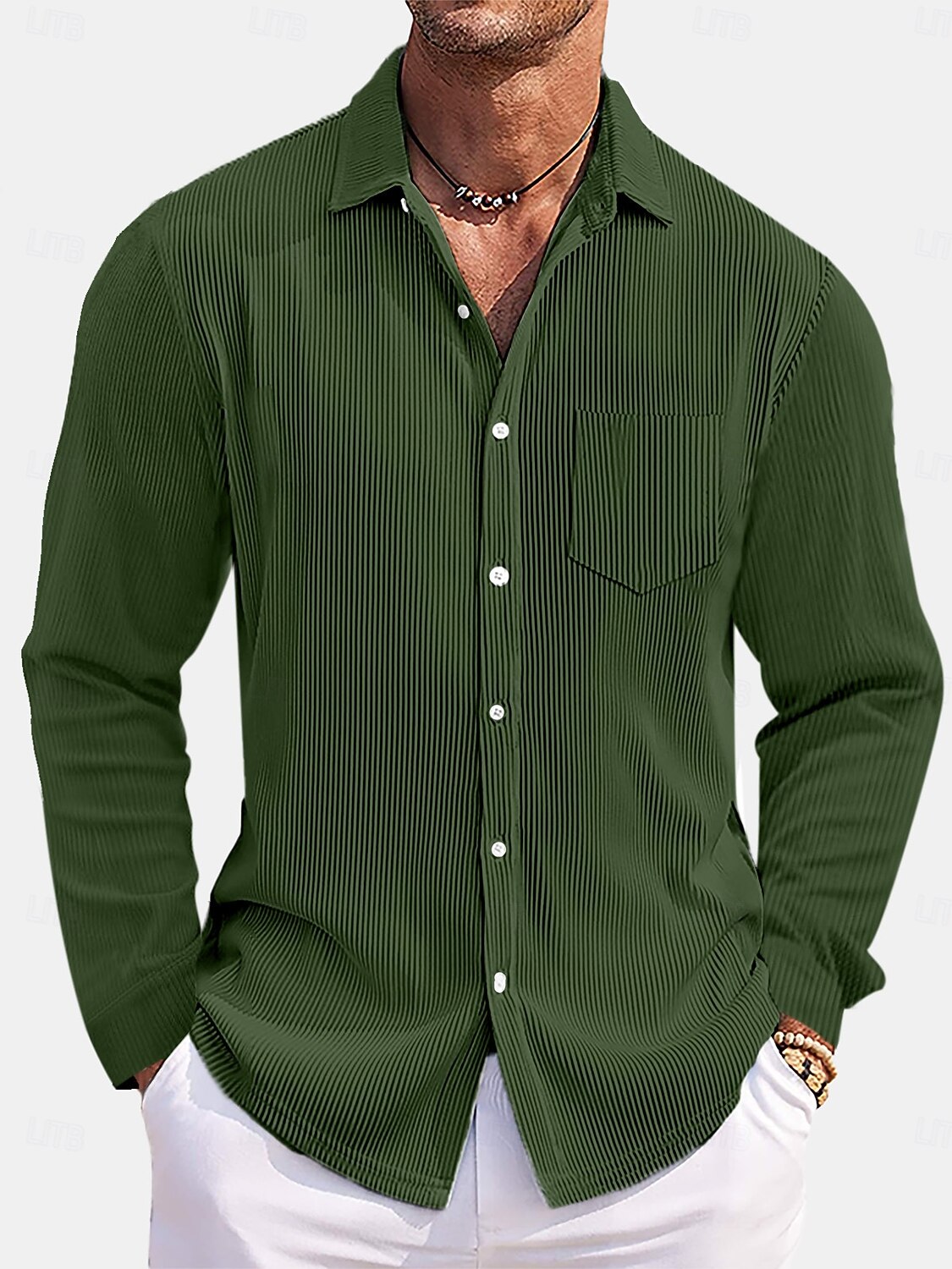 Hombre Camisa Camisa casual Camisa de Pana Abotonar la camisa Azul Marino Manga Larga Plano Cuello Vuelto Casual Exterior Bolsillo Ropa Moda Casual 2026 - $29.99 –P10