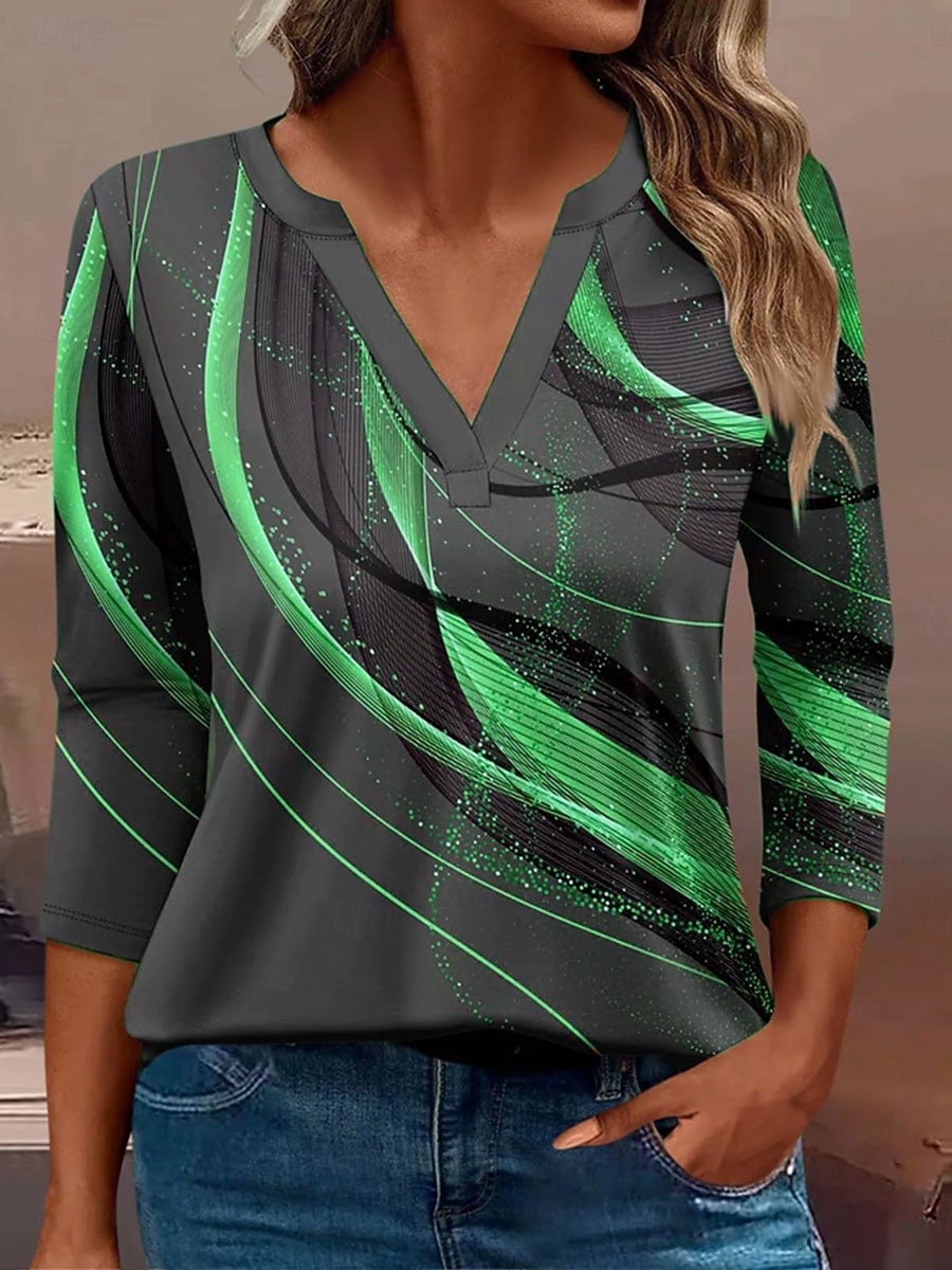 Femmes T-shirt Graphique Géométrique Abstrait ancien Élégant Classique manche longue Col en V Encolure en V Hauts Réguliers Quotidien Imprimé Bleu Violet Dorée Vert Printemps Automne Hiver de 2025 ? $27.99 –P4