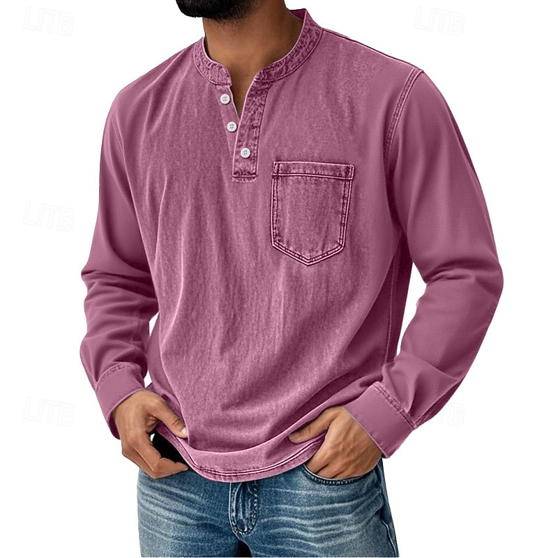 Pánské Retro Tričko Henley Tričko Tričko Dlouhý rukáv Retro Na běžné nošení Ležérní Jaro Podzim Celý rok Černá Růžová Fialová Vodní modrá Trávová zelená Henley Tričko Henley 2025 - $26.99 –P6
