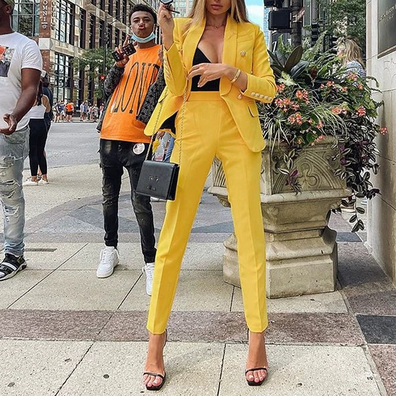 Femmes Actif Mode Ensembles de Pantalons Blazers Costumes manche longue Col de chemise Uni Dubbele Rij Knopen Vacances Décontracté Quotidien Noir Blanche Jaune Automne Coupe régulière de 2025 ? $25.99 –P3