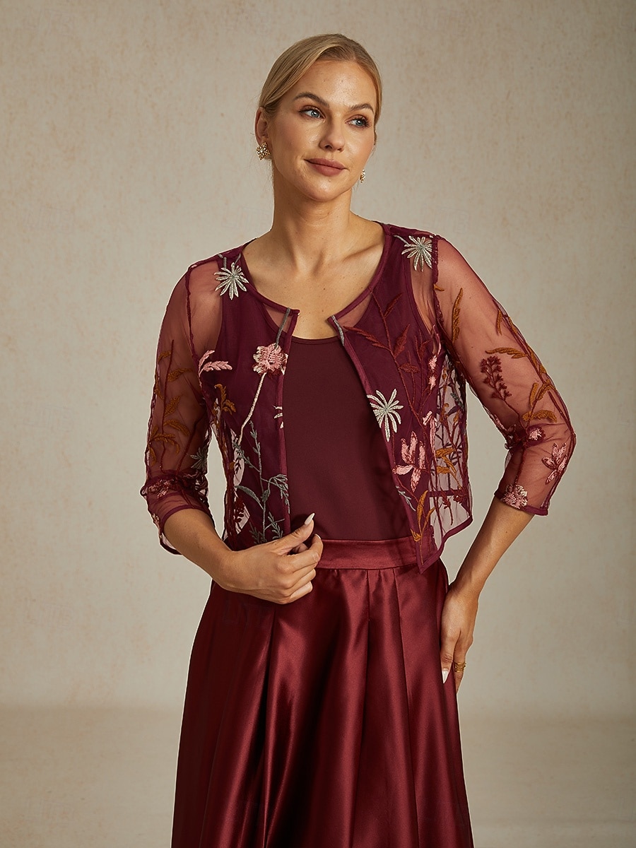 Γυναικεία Δαντελένια μπλουζάκια Φλοράλ Κομψό Στυλάτο Στρογγυλή Ψηλή Λαιμόκοψη Crop Tops Επισκέπτης γάμου Βραδινό Ρούχα για Πάρτυ Δαντέλα Κεντητό Κρασί Καλοκαίρι Άνοιξη Φθινόπωρο 2025 - AU $81.65 –P1