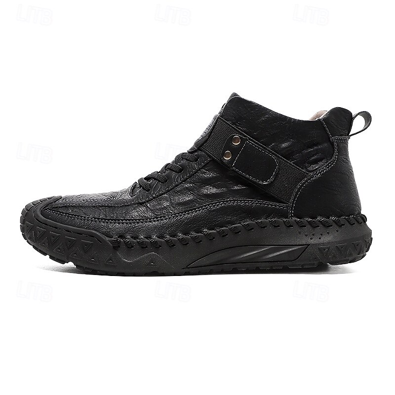 Botas masculinas de couro sintético genuíno marrom para caminhadas ao ar livre com sola antiderrapante – calçado casual para viagem e aventura de 2025 por $54.99 –P4