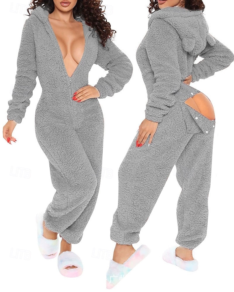 Dam Onesies Ledigt Komfort Comfrt Ren färg Ficka Jul Hem Långärmad Luvtröja Rodnande Rosa Vin Rubinrött Fuchsia Brun Vår Höst Vinter 2025 - $48.99 –P2