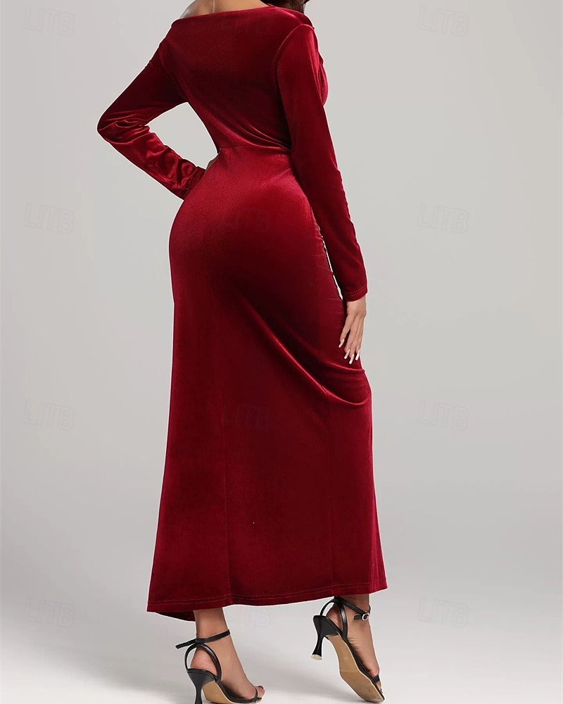 Damen Midikleid Samtkleid Cocktailkleid Elegant Mode Modern Outdoor Party Party-Abendmode Normale Passform Einfach Langarm Schulterfrei Rote Frühling Herbst 2025 - $29.99 –P5