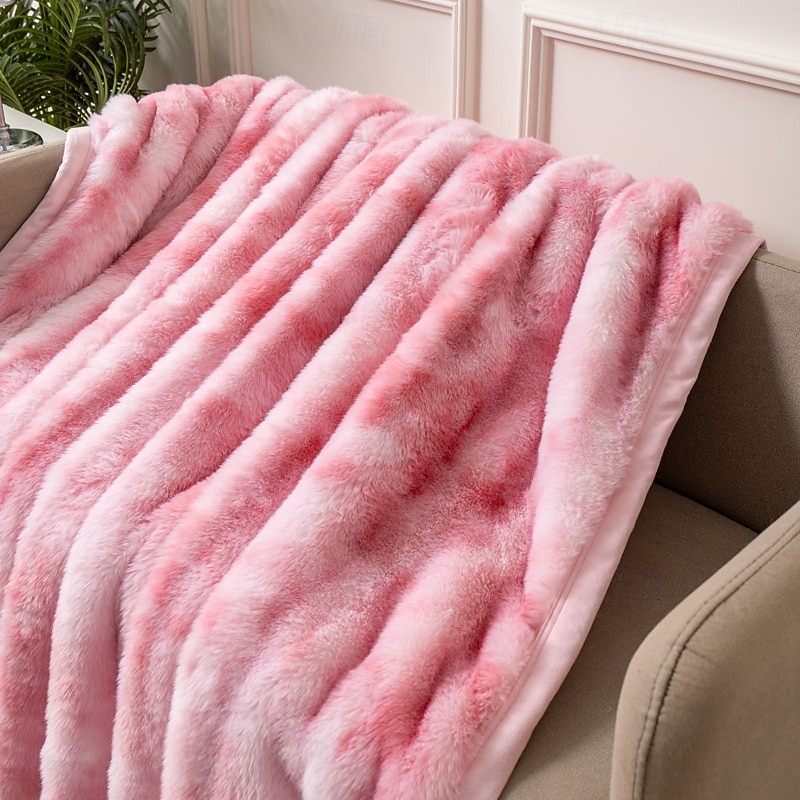 Nowy dwustronny koc z imitacji futra królika w stylu tie-dye z 2025 roku, gruby koc na jesień i zimę, narzuta na sofę i do domu 2025 - $14.49 –P10