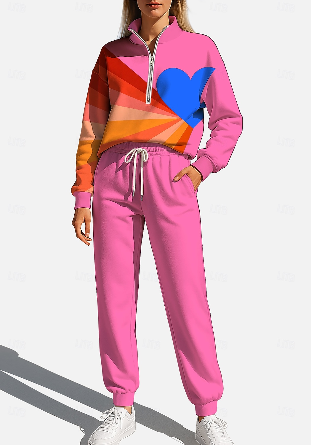 Women's Sweatshirt Tracksuit Sweatsuit Drawstring Zipper Heart Jacket and Sweatpants Athletic Clothing Set Spring Fall Winter Pink Casual Workout Outdoor Soft Baggy Long Sleeve Sport Activewear 2026 - $43.99 –P1