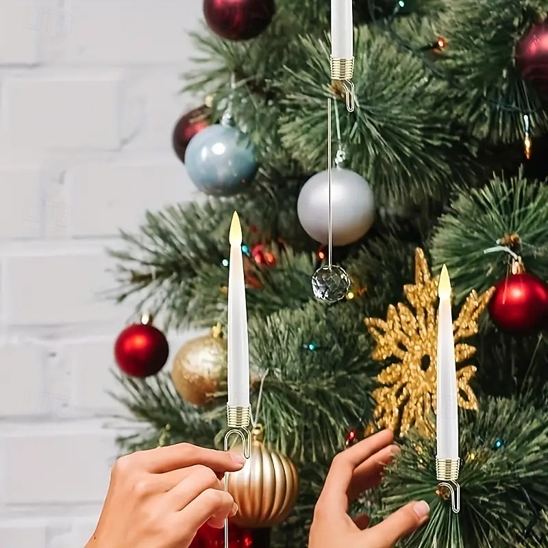 12-pakning LED-flammeløse flimrende lys med fjernkontroll og krystallkulekroker. Batteridrevne flammeløse, koniske lys, ideelle for jul, valentinsdagen og bryllupsdekorasjoner. 2025 - $67.99 –P5