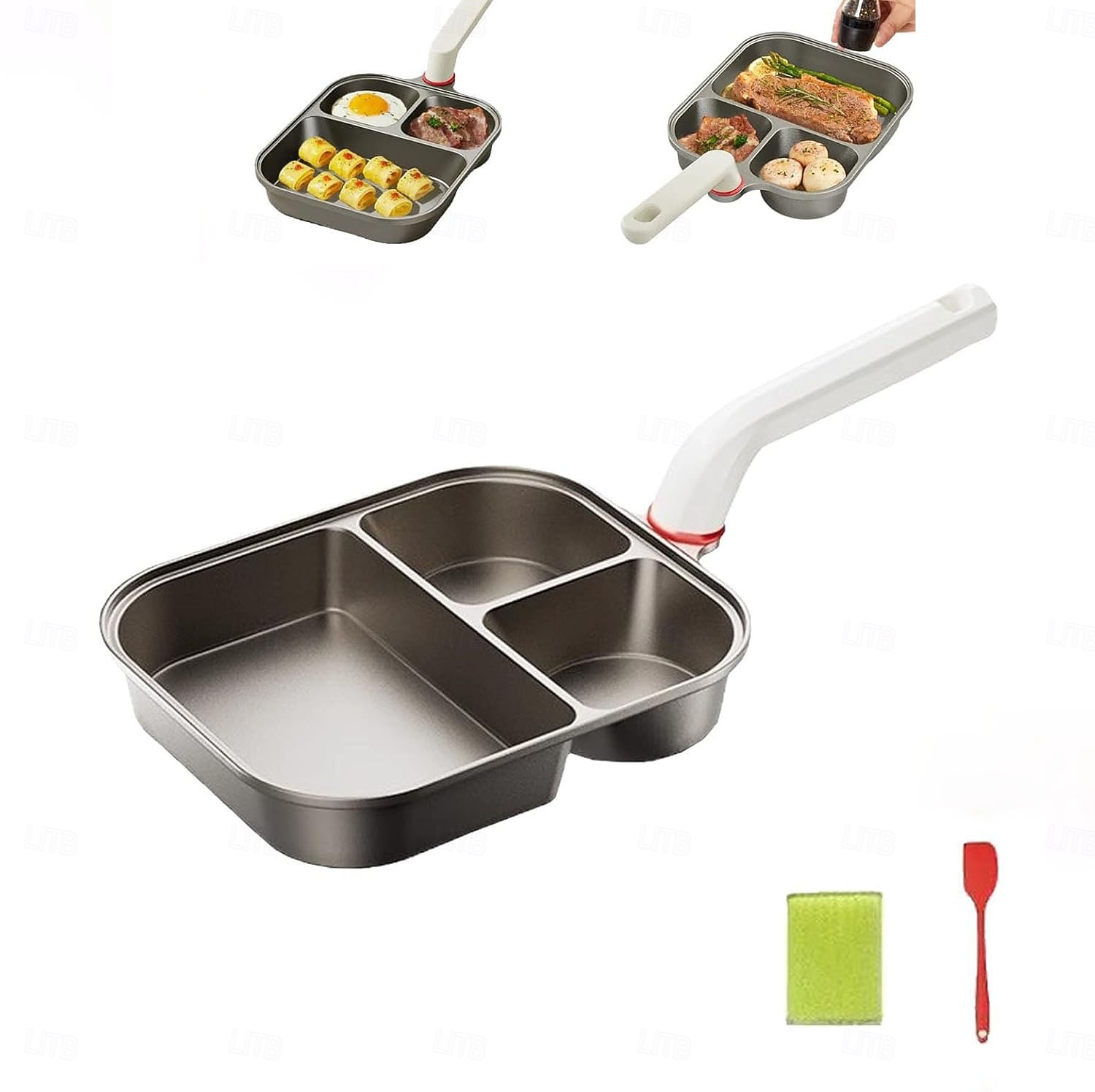 Poêle antiadhésive 3 en 1 en alliage de titane avec poignée surélevée anti-brûlure, grattoir et brosse à huile, poêle à petit-déjeuner, marmite à hamburger, poêle à petit-déjeuner multi-sections, gril de 2026 ? $33.99 –P1