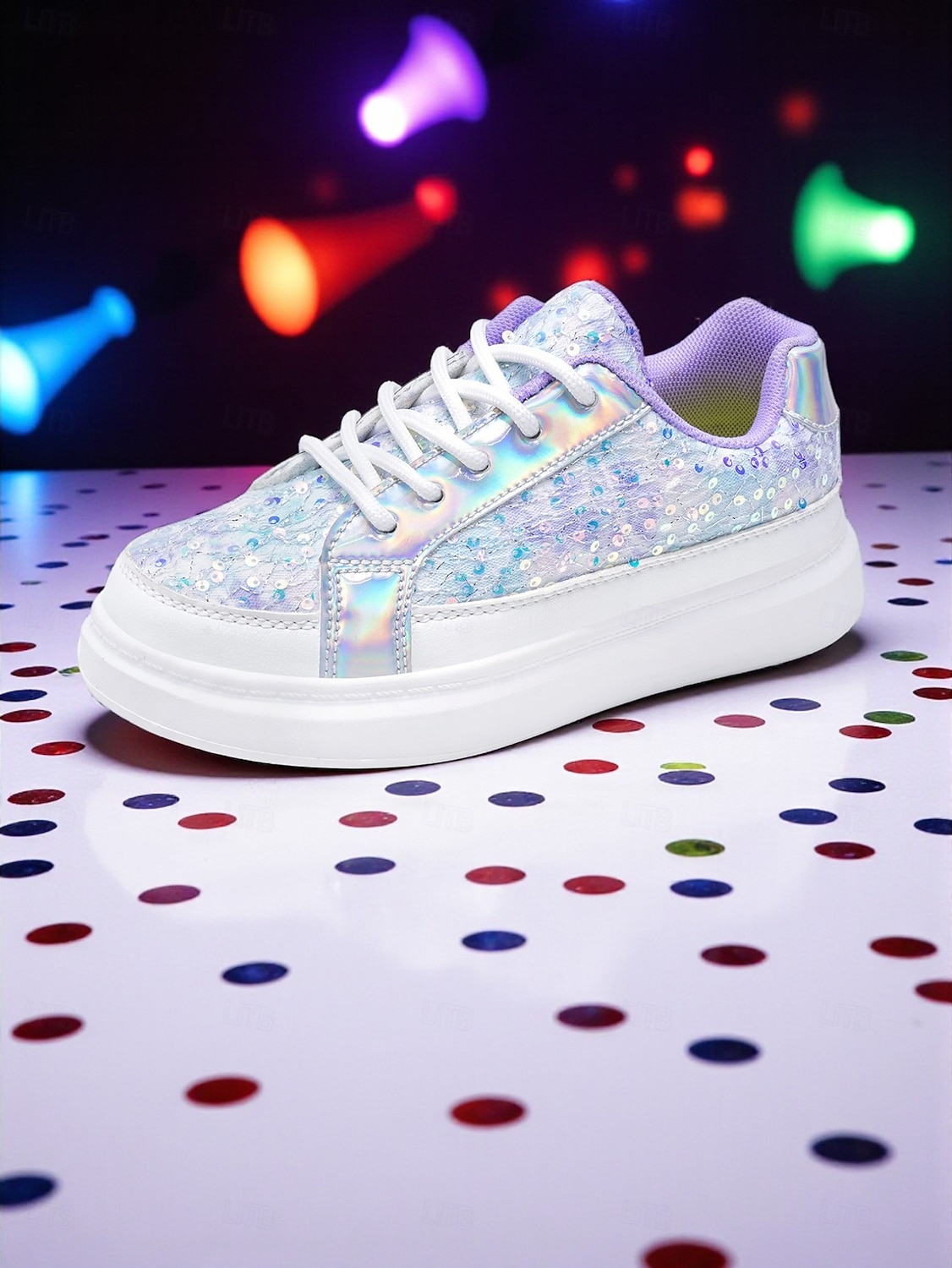 Туфли в стиле поп-звезды в стиле корейского идола; блестящие голографические кроссовки для девочек с пайетками; повседневная модная обувь для танцев и вечеринок 2026 - $64.99 –P2