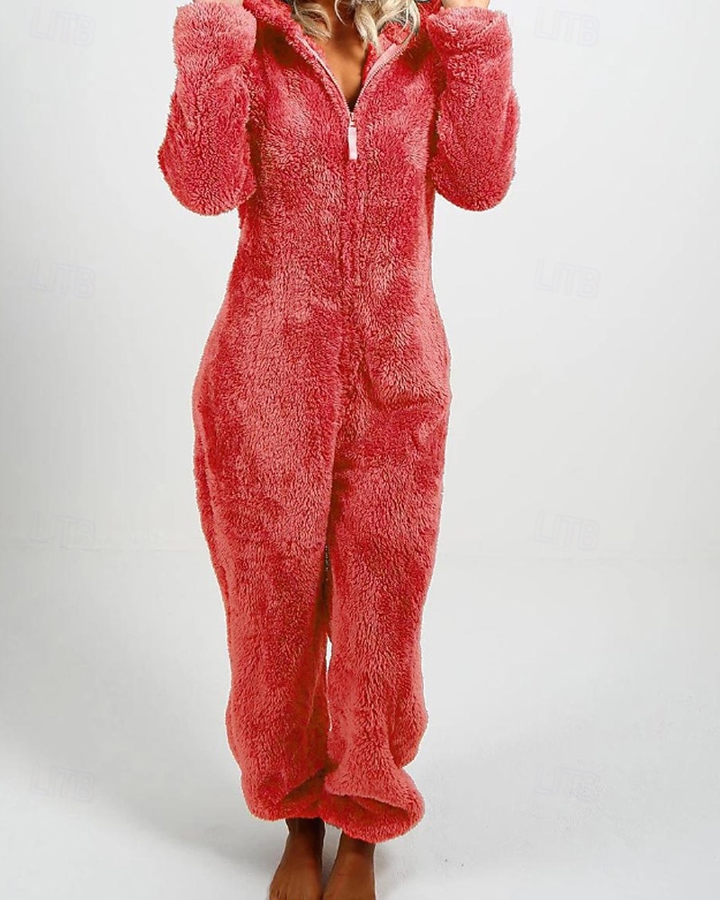 Damskie Normalny Kombinezon Moda miejska Jednokolorowe Długi rękaw Kaptur Zamek Urlop Codzienny Luźna Czarny Wino Czerwony Jesień 2025 - $34.99 –P4