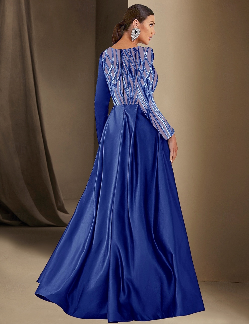 Black Tie Sjöjungfru  Trumpet Aftonklänning Paljetterande Glittrande Klänning Formell Bröllop Golvlängd Lång Ärm Båthals Satin med Fållar 2025 - $184.99 –P5