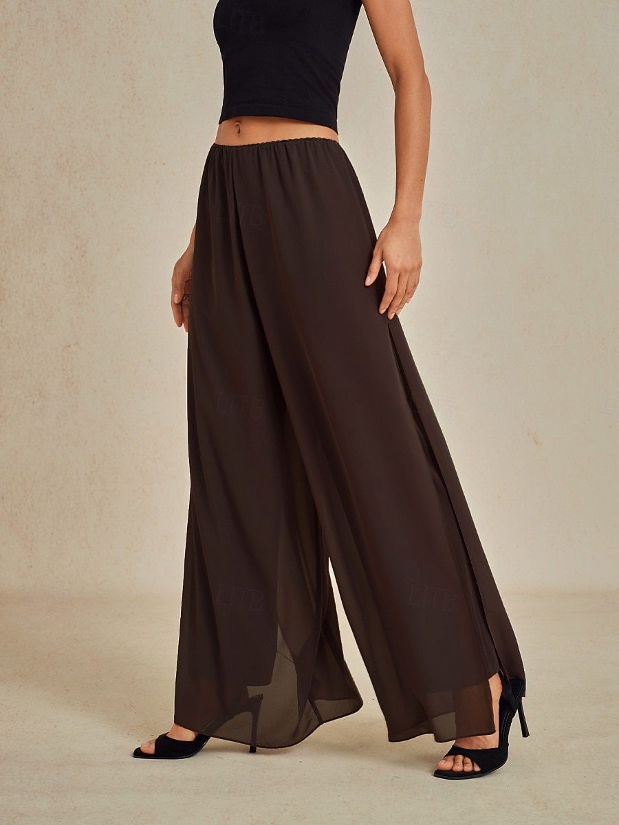 Per donna Culotte Gamba Larga Pantaloni a gamba dritta Elegante Stile Classico Casual Lunghezza intera Vita media Tinta unica Elastico in vita Elasticizzato Matrimonio Vacanza Feste Marrone del 2025 a $49.99 –P5