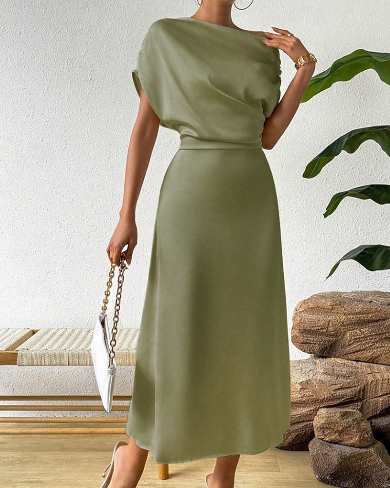 Women's Midi Dress Satin Dress Party Dress Cocktail Dress Elegant Fashion Modern Evening Party Party Special Occasion Regular Fit Plain Sleeveless Crew Neck Black Dusty Blue Green Summer Spring Fall 2026 - zł120.18 –P5